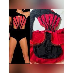 Kelle dance costume black red leotard skirt 2 piece CHASING STARS 5341 MA adult